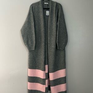 MABEL STRIPED LONG CARDIGAN IN HEATHER GREY/PINK